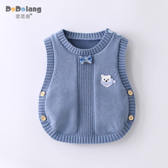 ベビー春と秋のノースリーブトップ幼児小さな蝶ネクタイニットベスト卸売無地綿ガーゼベスト男の子と女の子用