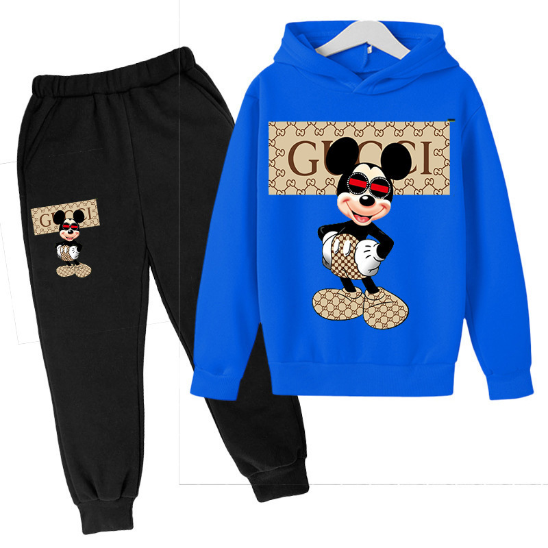 Cross-border Amazon Boys and Girls Sports suit Fashion Mickey Mouse Short-sleeved Printed Fleece Sweater Hoodie