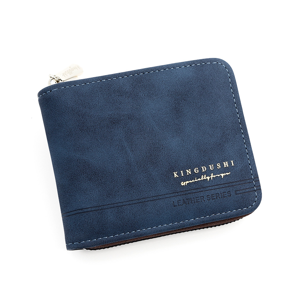 Cartera corta para hombre esmerilada retro europea y americana, bisagra de cadena, monedero triple, posición de tarjeta múltiple, billetera para hombre al por mayor