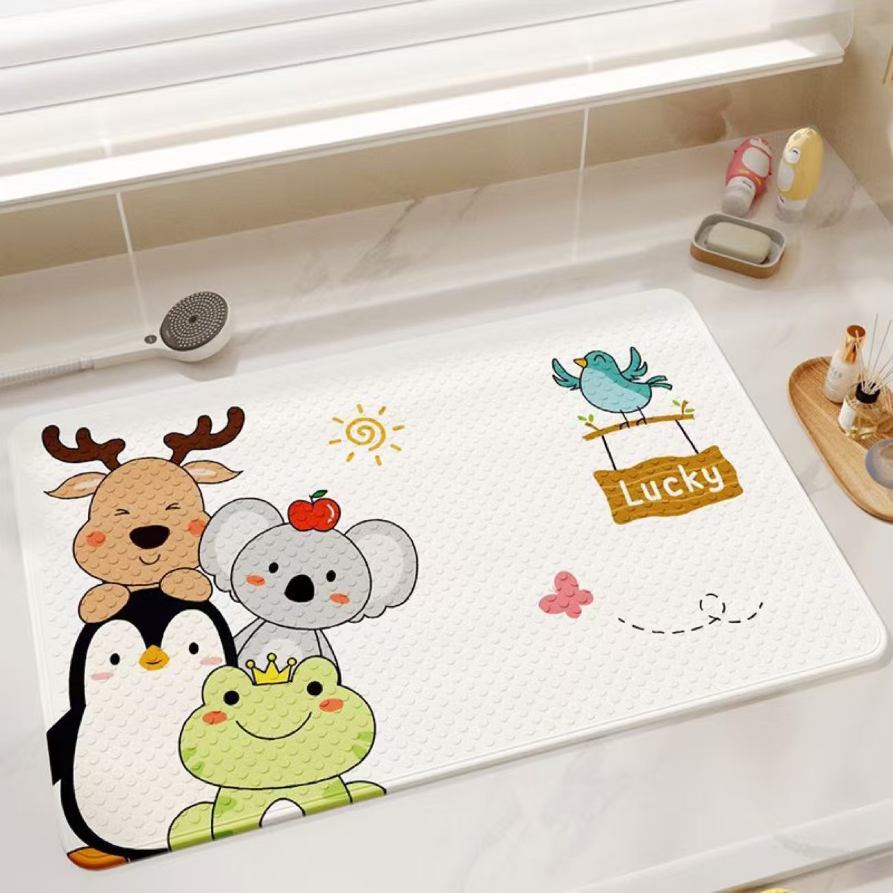 Patterned Non-Slip Bathroom Mat for Home Use, Shower Room, Children's Bath, Waterproof, Anti-Fall Floor Mat with Suction Cups