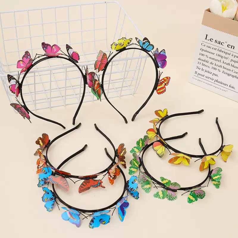 亚马逊走秀舞台夸张仿真蝴蝶发箍发饰儿童森系仙美头箍花环配饰品