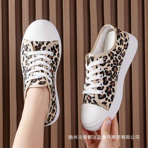 Spring canvas shoes for female students, all-match ulzzang breathable leopard print skate shoes, autumn sneakers, children