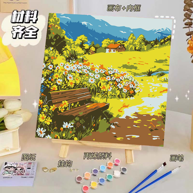 Pintura al óleo digital de bricolaje, dibujos animados para niños, pinturas para colorear hechas a mano, lindos puestos de animación curativos, comercio exterior transfronterizo