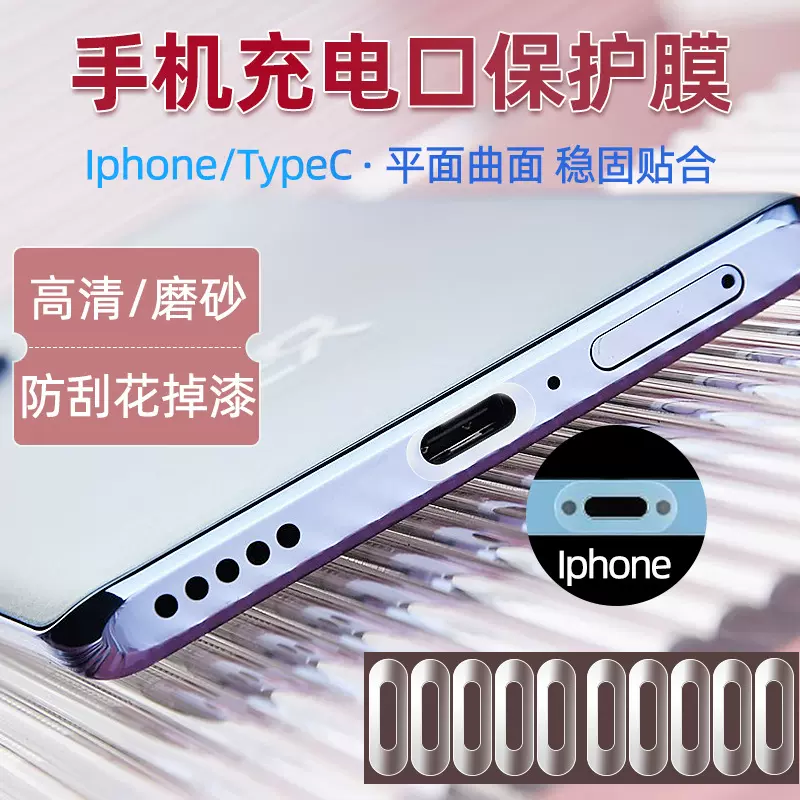 适用iPhone苹果/TypeC安卓喇叭孔充电口水凝贴膜高清磨砂软膜批发