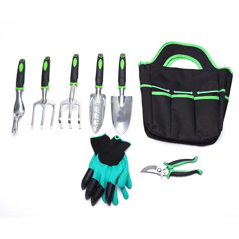 Amazon jardín pala herramientas de aleación de aluminio juego de 8 piezas jardín jardinería fábrica directa pala rastrillo