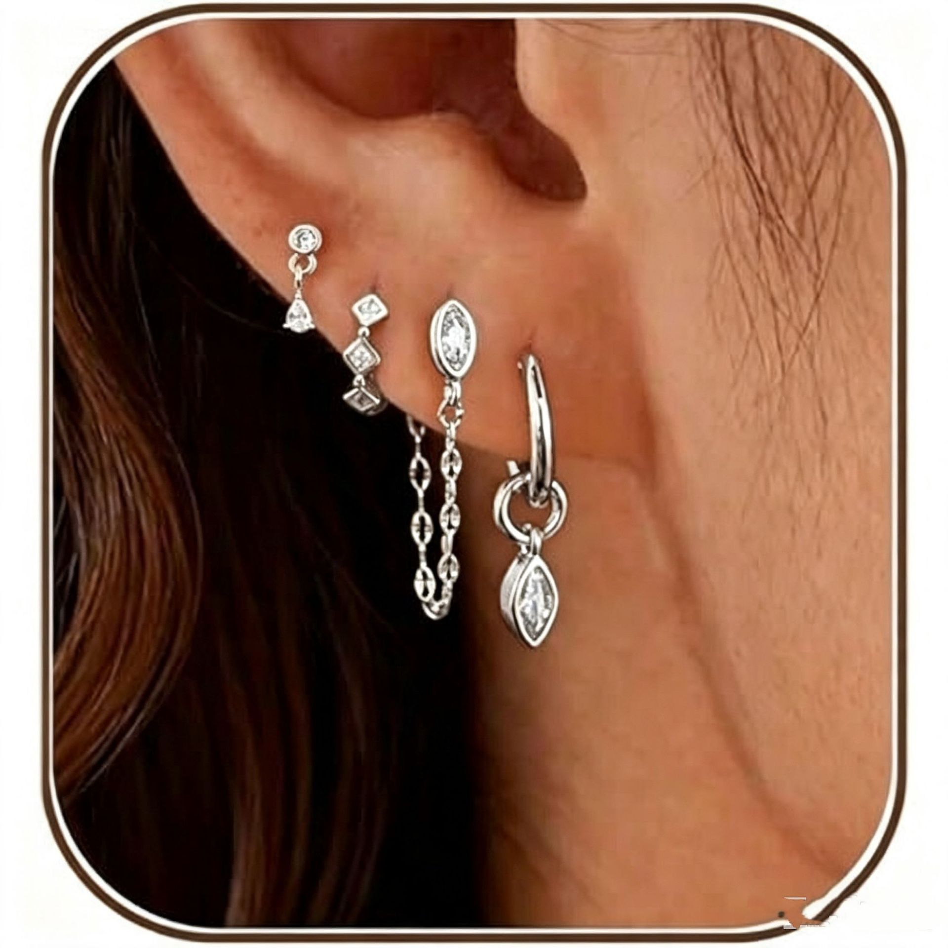 Style 1 silver single ear set of four