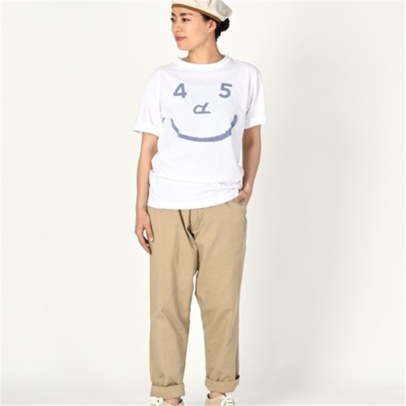 外贸服装男女45R恤短袖情侣糖果色直供棉竹节T宽松笑脸同款|undefined