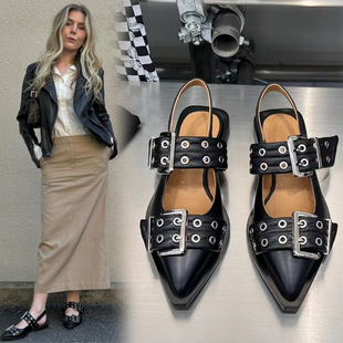 European Station Summer New Square Head Metal Belt Buckle Rivet Sandals plus size Style Personalized Ballet Shoes