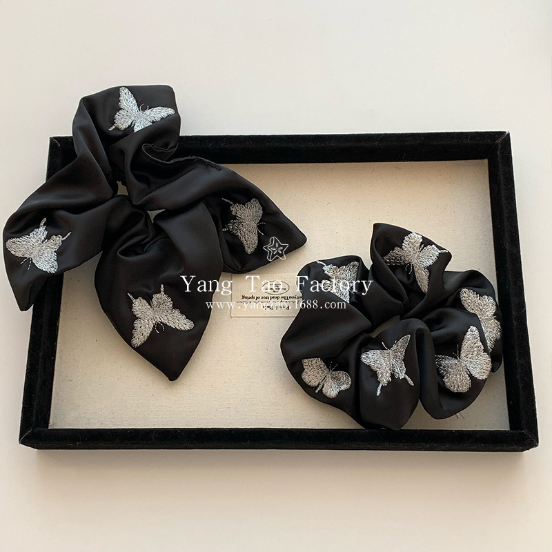 Original auténtico de alto nivel sensación nueva mariposa china bordada anillo de pelo anillo de pelo intestino anillo cuadrado tocado adornamiento para el pelo