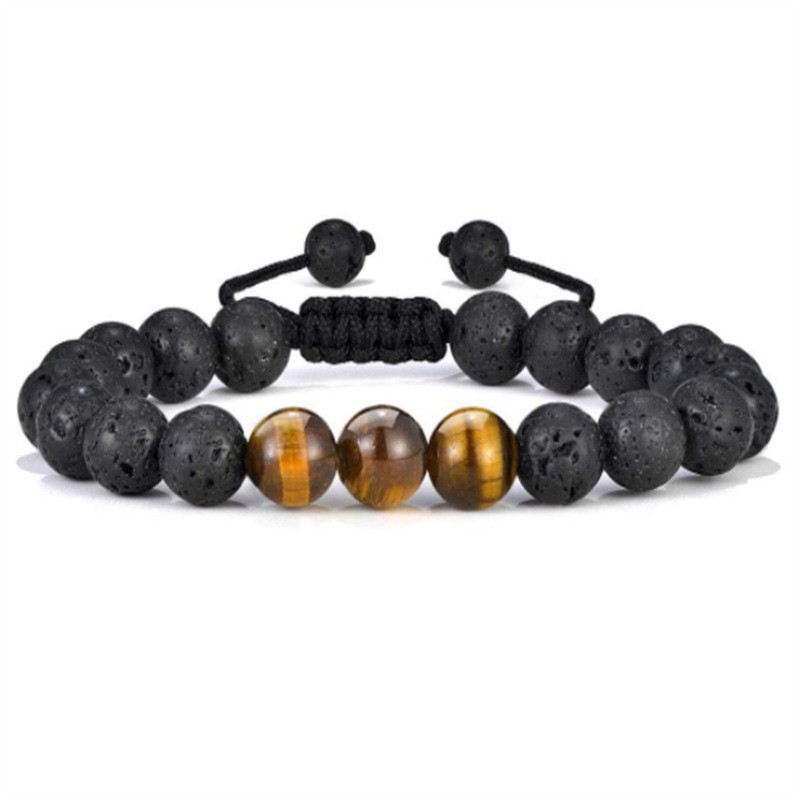 Amazon Venta caliente 8mm Tigre ojo piedra volcánica pulsera energía lava piedra tejida pulsera de pareja ajustable