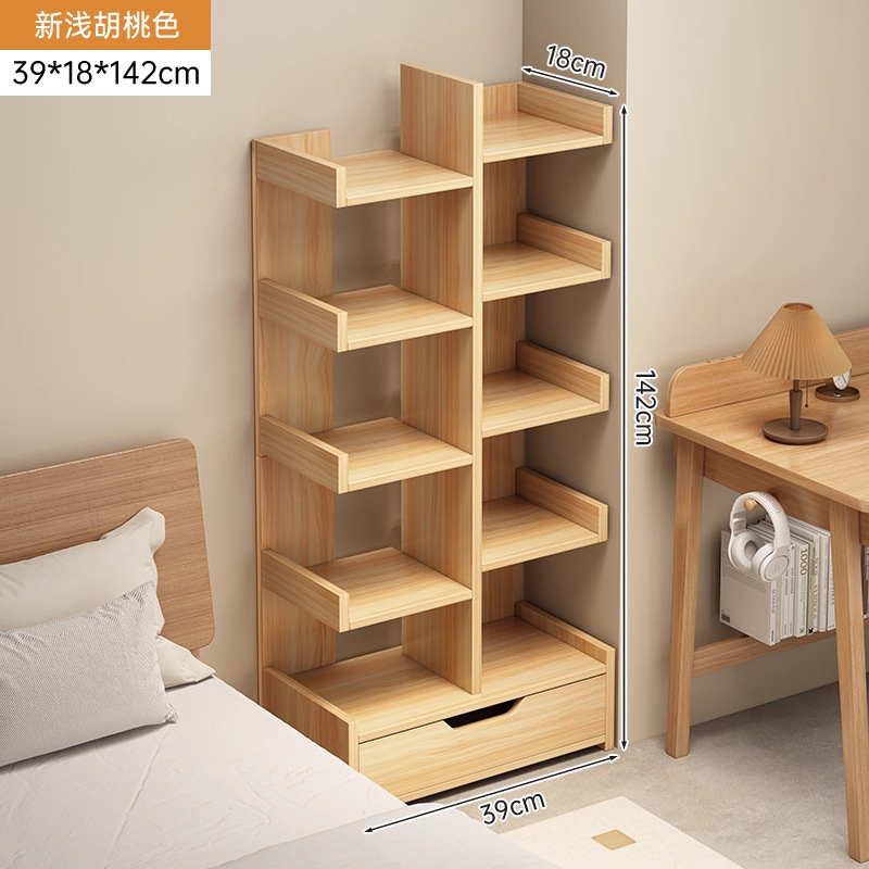Estante de libros simple estante de piso pequeño estante de libros contra la pared estante de almacenamiento de sala de estar estante de almacenamiento gabinete de oficina