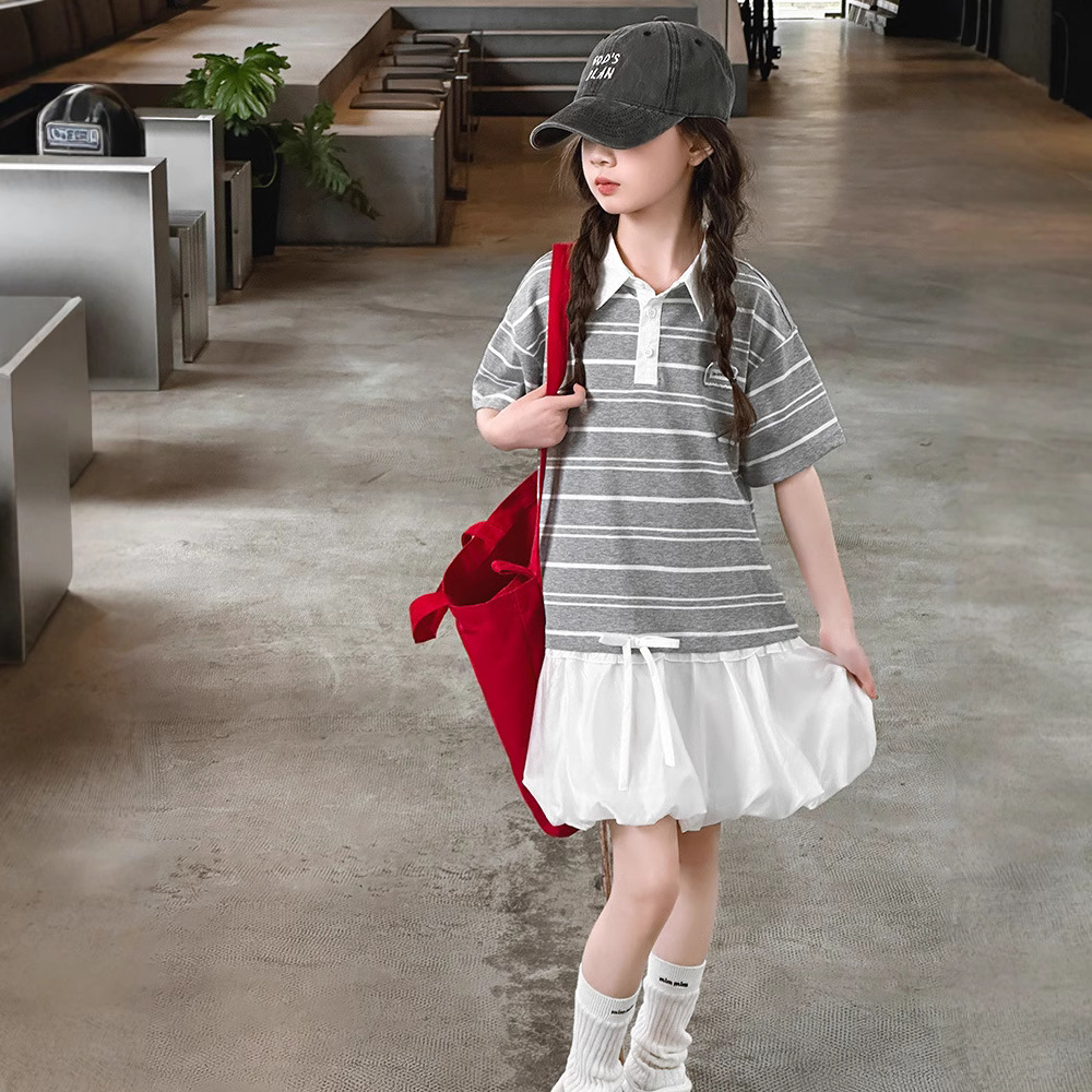 2025 Trendy Girls' Summer Dresses Fashionable Little Girl Dresses Children's Summer Academy Style Polo Dress