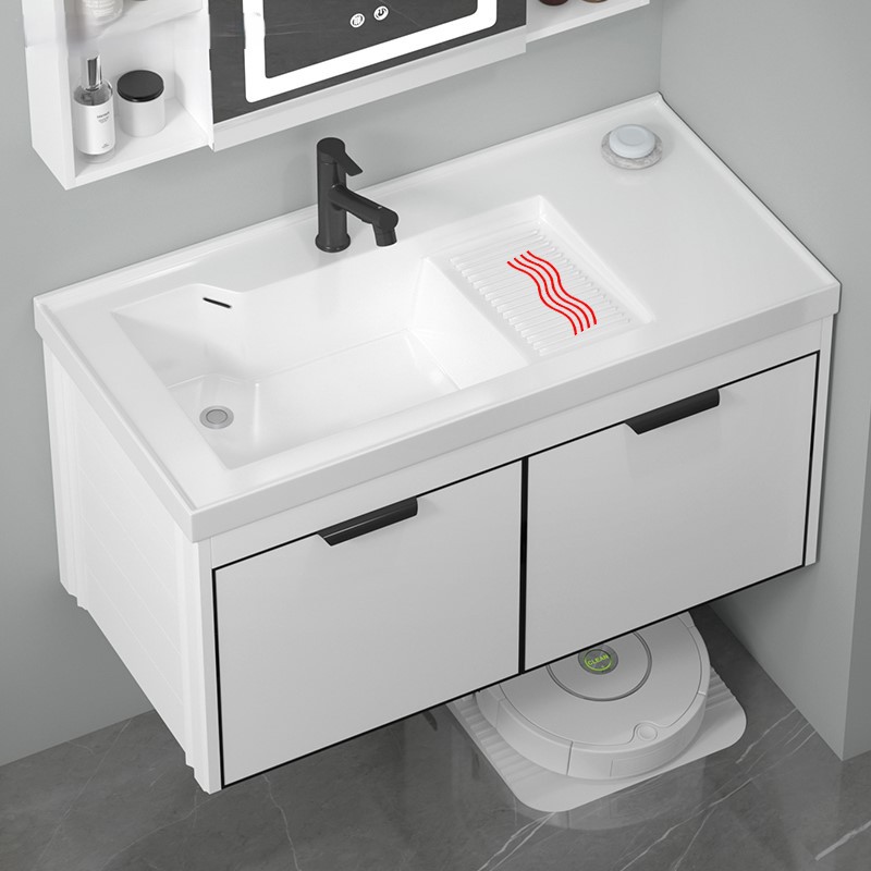 armario de lavandería de aluminio espacial con tabla de fricción robot de barrido de suelo estación base de almacenamiento cerámica integral lavabo balcón lavabo
