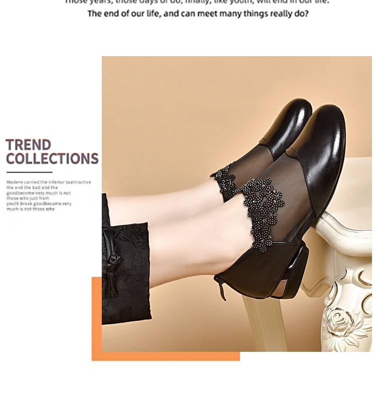 Sandal da bò thật mũi tròn đế bệt lưới thoáng khí cho nữ — Màu đen chi tiết 11
