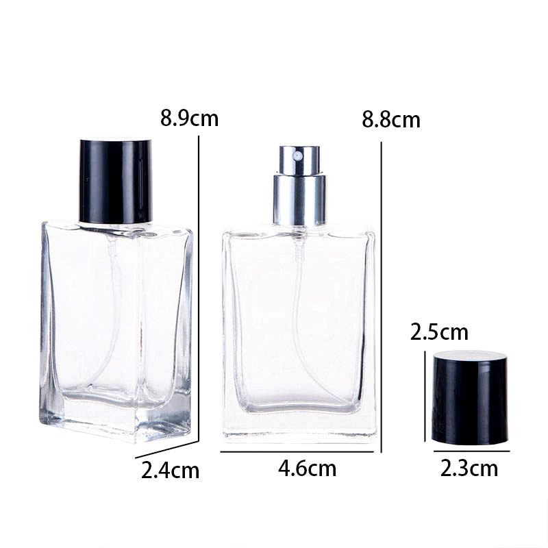 En stock suministro B094-30ml botella cuadrada botella de spray de perfume botella cosmética sub-botella vacía de vidrio portátil