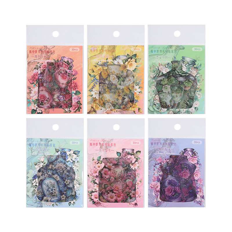 Botella en el mundo de pegatinas paquetes de pegatinas transparentes impermeables pegatinas creativas DIY pegatinas para niños pegatinas de material de cuentas