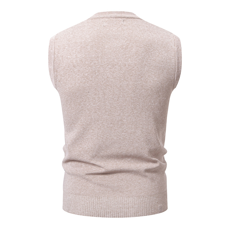 Vêtements pour hommes - Gilet en maille pour hommes - Pull d'hiver/automne ajusté à col en V sans manches - Cardigan décontracté à rayures jacquard pour jeunes_voghion.com