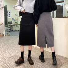 灰色西装a字半身裙女春秋新款小个子高腰直筒显瘦中长款半身裙子