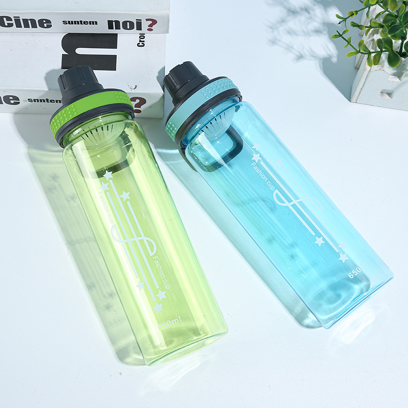 750ml 플라스틱 스포츠 주전자 PS 소재 스프레이 짚 두 배 물병 핸들 그림 처리