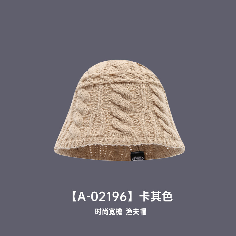 软糯黑秋冬款纯色羊毛粗纹路帽子保暖针织慵懒羊绒圆顶渔夫盆帽女|undefined