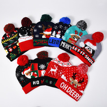 新款秋冬季圣诞帽圣诞装饰用品成人儿童针织卷边毛球针织帽批发