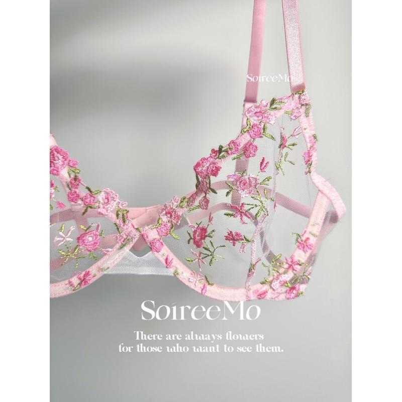 Verano super hermoso bordado dulce sexy malla sujetador conjunto de flores frescas de la niña pura ropa interior de la mujer