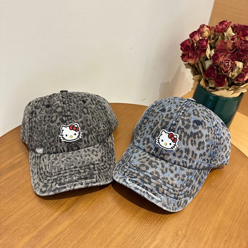 American Retro Millennium Spice Girl Leopard Kt Cat Baseball Cap Women's Soft Top Big Head Face Small Street Cap