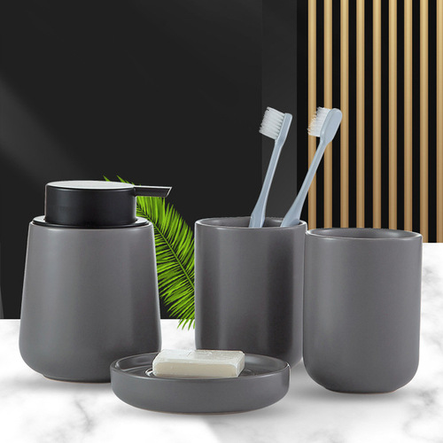 Minimalist Bathroom Suite Ceramic Bathroom Hotel Toothbrush Holder Mouthwash Cup Washing Set Lifestyle Bathroom Home Decor