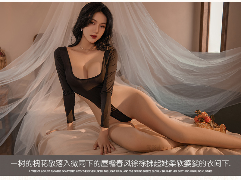 Open-Crotch Polyester Bodysuit Lingerie, Grey One-Size Roleplay Jumpsuit for Women — detail image 10