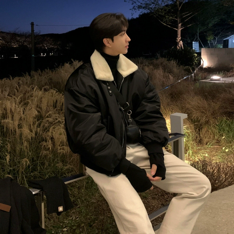 MYQ высокого уровня с лацканом хлопчатобумажное пальто мужской зимний свободный овечья шерсть теплая куртка корейская тенденция красивая хлопчатобумажная одежда