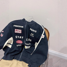 运动刺绣外套25秋季刺绣印花重工嘻哈痞帅街头风舒适长袖上衣童装