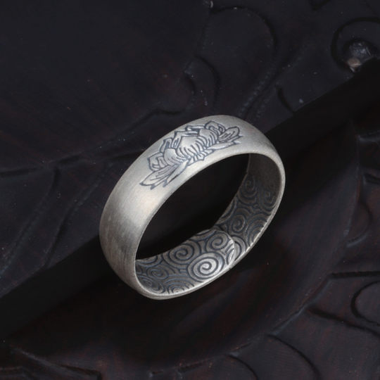 Sterling Silver Ring Women's 999 Silver Lotus Ring Open Retro Xiangyun Index Finger Ring Men's Personalized Couple Ring