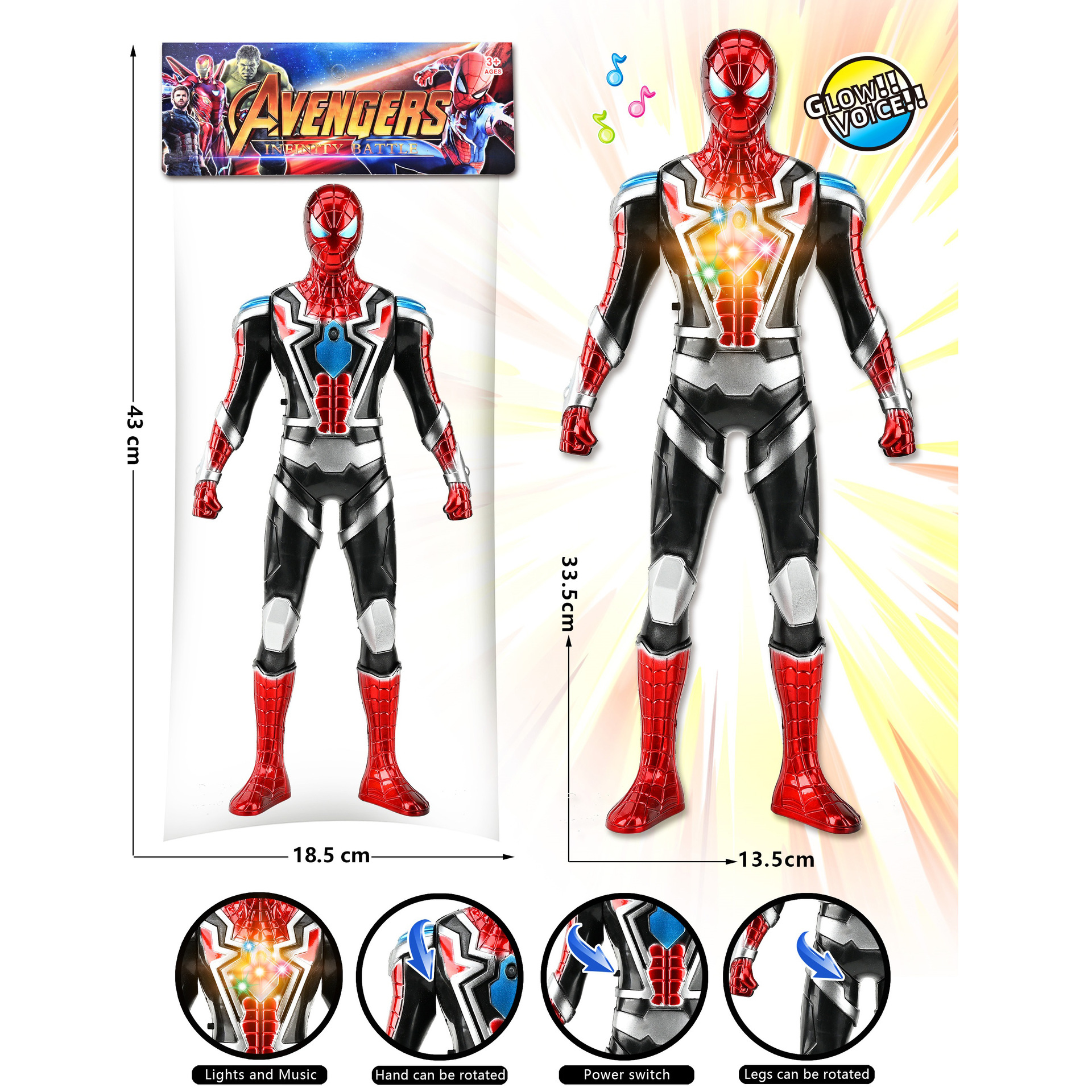 Cross-Border Export of Children's Light Music Spider-Man Hero Robot Doll Model Toys Foreign Trade Border Trade Night Market