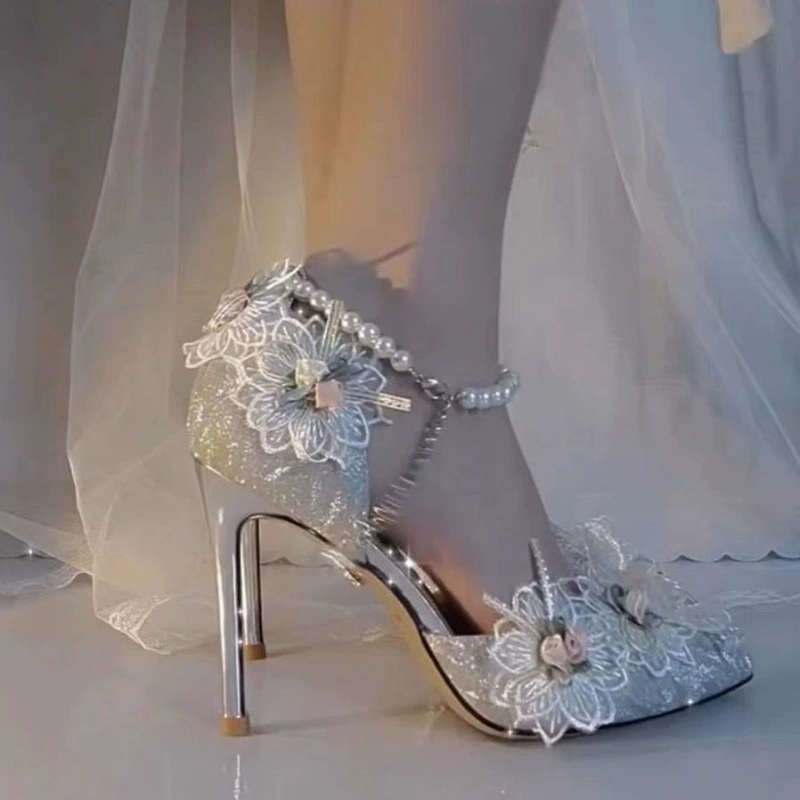 18-летний подарок для взрослых принцесса на высоких каблуках фея ветер серебряный жемчужный цветок одиночные туфли женские туфли свадебные туфли невесты туфли подружки невесты