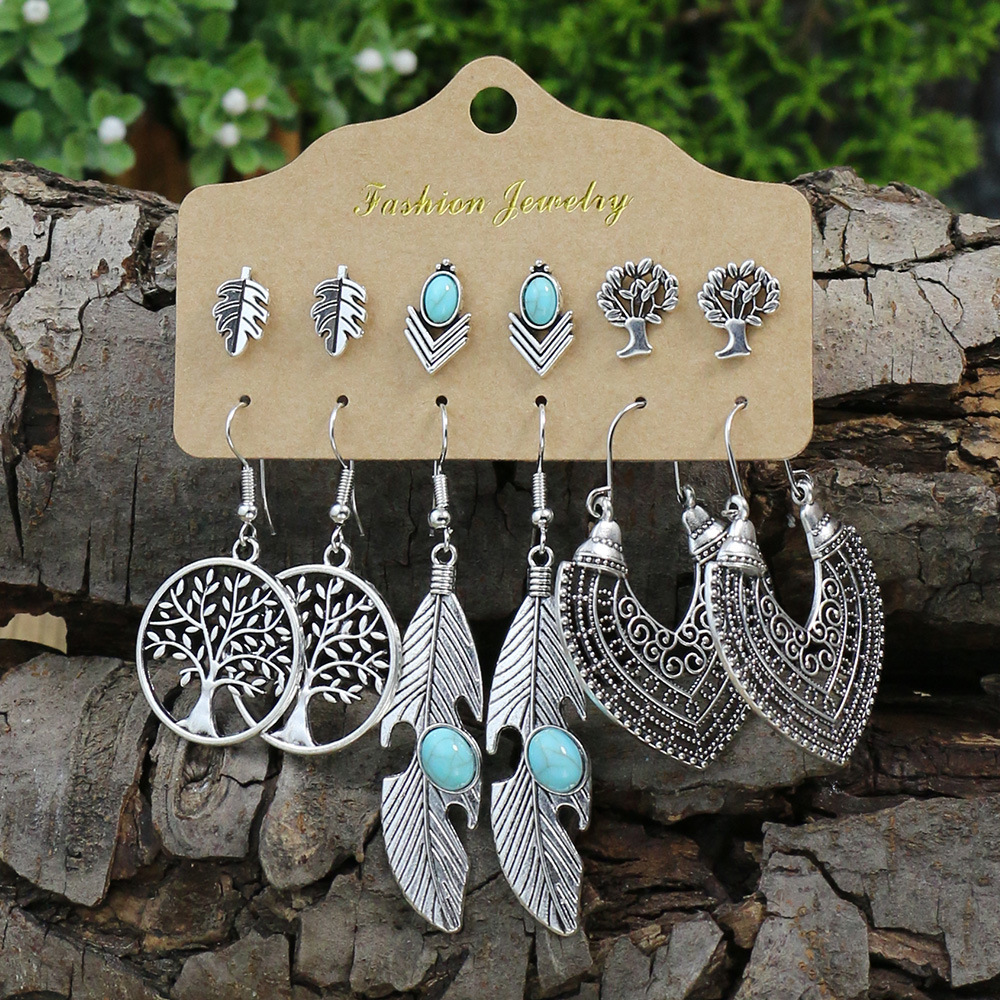 Alloy Ear Needle Material 1 Set Retro Color Block Plating Alloy Drop Earrings