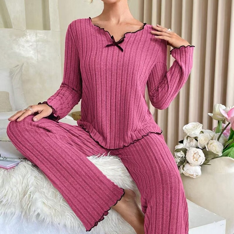 2024 New European and American Cross-Border Amazon Popular Black-Edged Twisted-Edge Casual Home Suit Suit with Pit Strips