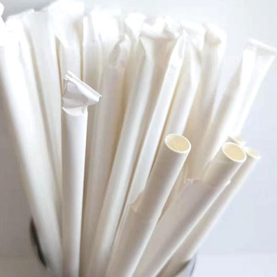 Desechables biodegradables bolsa de papel Kraft sola bolsa de papel de boca plana de paja de papel puntiagudo jugo de leche té bebida paja