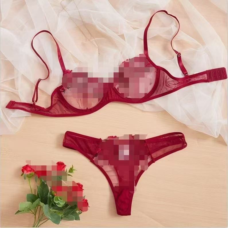 Y European and American cross-border sexy pure desire lace thin lingerie set for women with soft underwire, push-up and side breast support