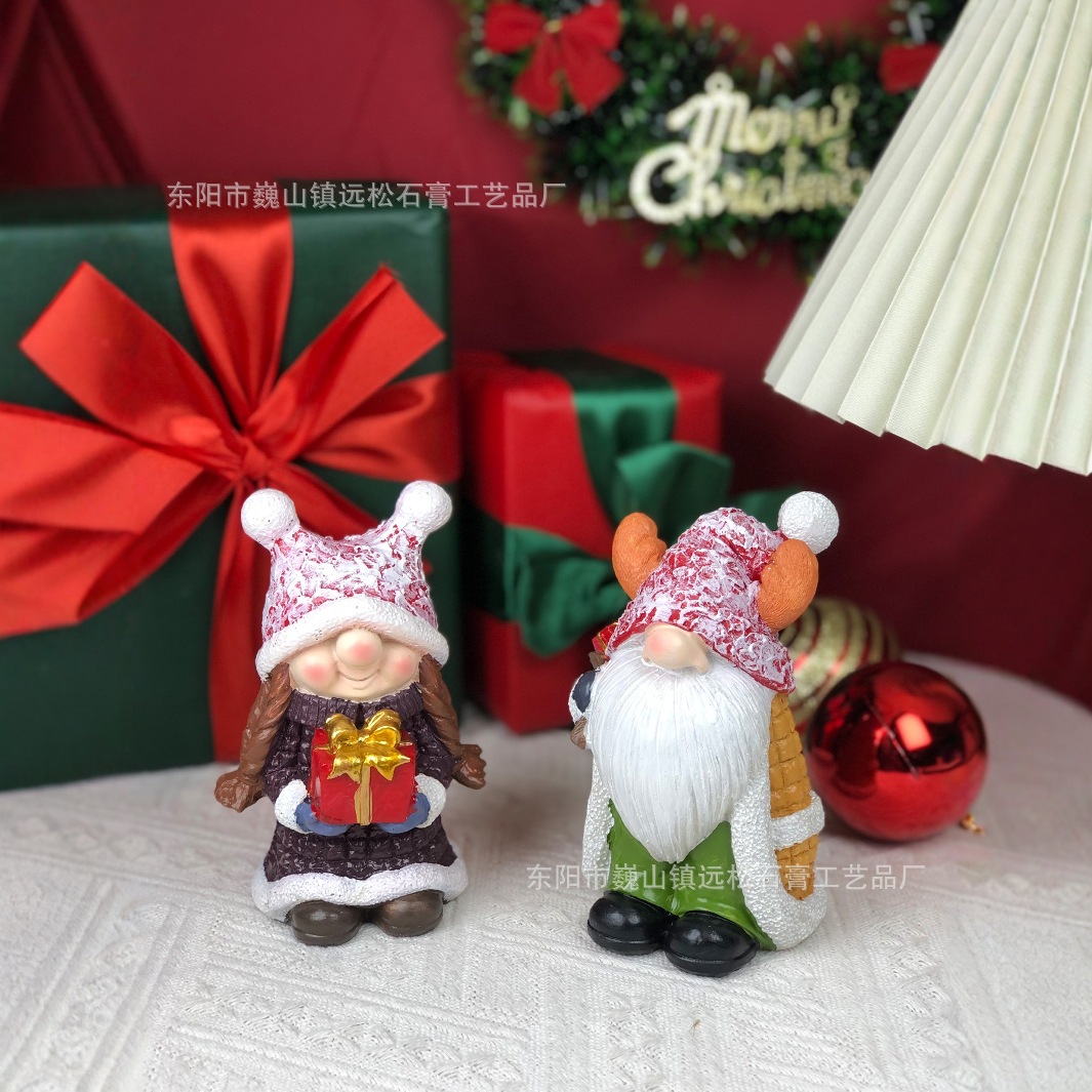跨境棉袄圣诞矮人装饰品 圣诞节树脂圣诞侏儒雕像工艺品桌面摆件