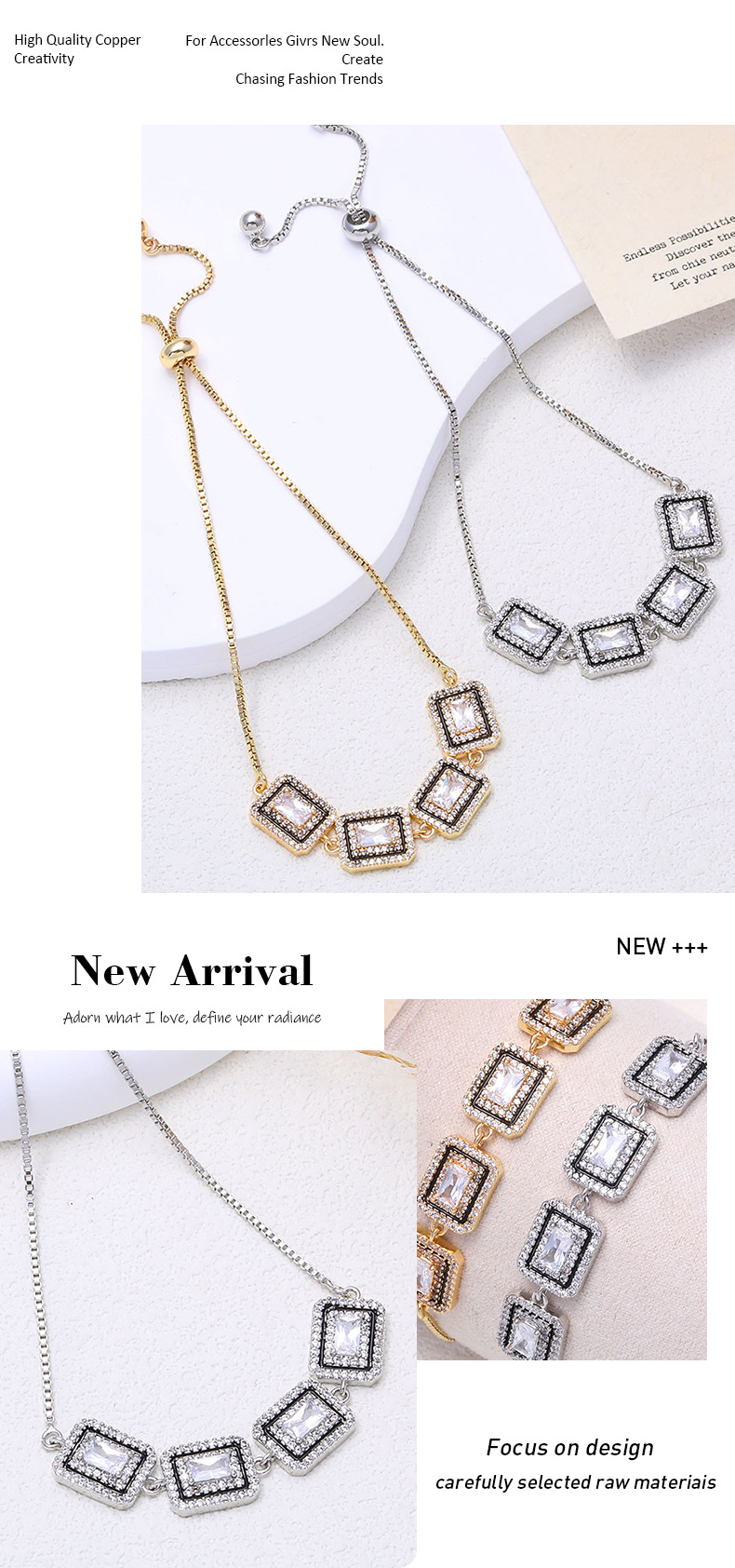 Minimalist Geometric Zircon Bracelet Adjustable Luxury Jewelry_voghion.com