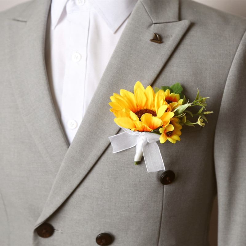 Sunflower sunflower corsage men and women Wedding Bride groom corsage wrist flower Christmas gift headdress flower hair accessories