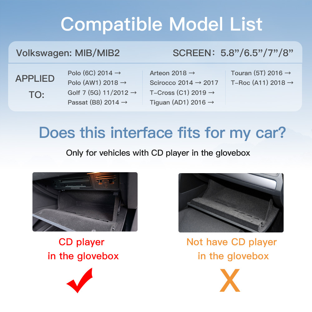 Suitable for Volkswagen Touareg/Golf7 Tiguan Touron Mib/Mib2 Wireless Carplay Android Auto