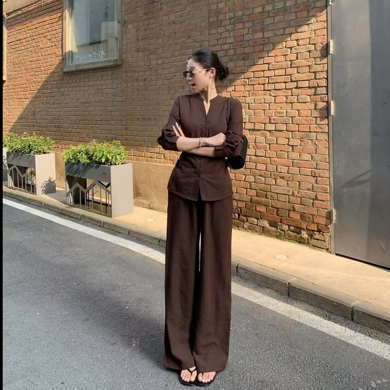 极简老钱风时尚套装时尚时髦衬衫长袖显瘦高腰系带休闲裤气质优雅|undefined