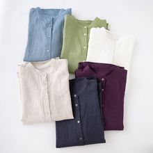 一线大牌外贸出口日本清仓日系纯色亚麻上衣宽松棉麻长袖衬衫女