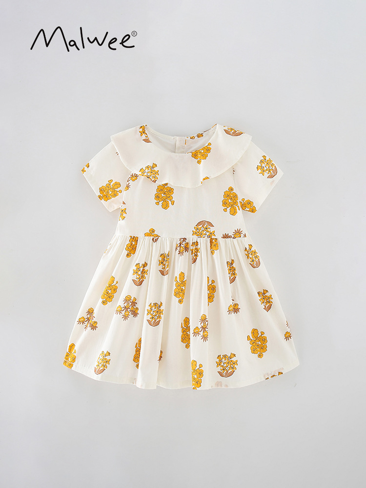 En stock malwee niños ropa verano nuevo vestido europeo y americano de estilo occidental cuello redondo manga corta falda la muchacha