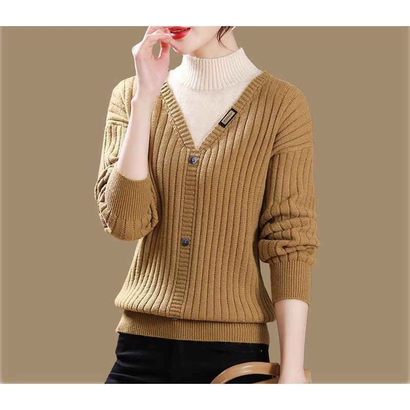 Комплект, удобный для тела демисезонный вязаный свитер, высокий воротник, в стиле вестерн, свободный крой
