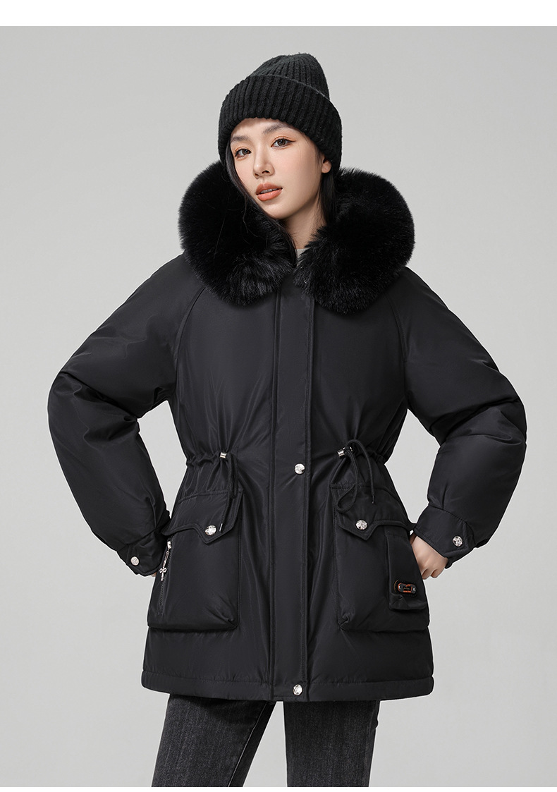 Cross border clothing with padding thickening to overcome women's short 2024 winter new style big fur collar slim fit_voghion.com