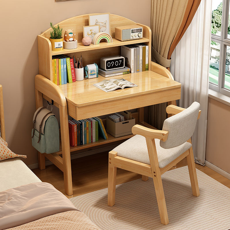 Solid Wood Desk 3-18 Children's Desk Study Table Small Size Bedside Adjustable Desk Bookshelf Integrated Table