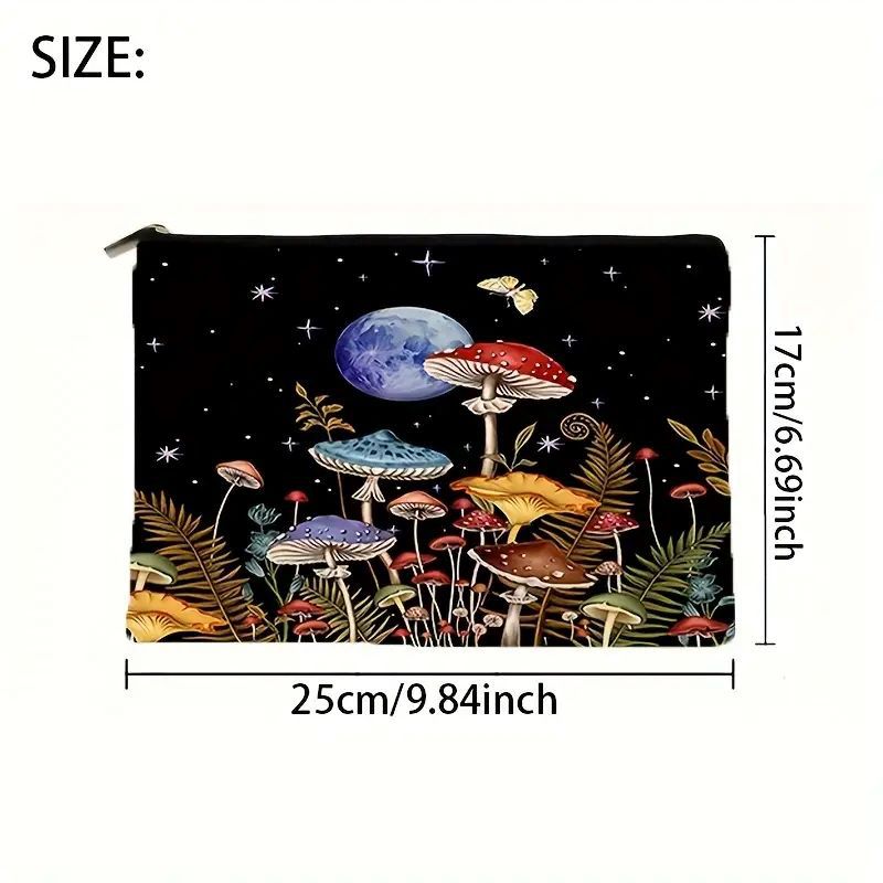 Bolsas de maquillaje transfronterizas de lino impermeable Amazon venta caliente hongos ilustración, bolsas de maquillaje personales bolsas de mano