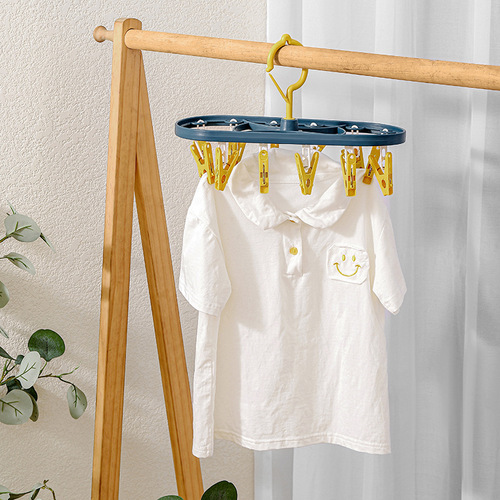 Household 12-clamp multi-functional plastic clothes rack balcony windproof fixed clip drying magic dryer for socks and underwear